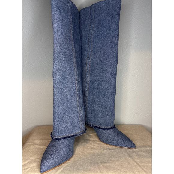 Nine West Women's Rhoree Knee High Boot Denim Stiletto Heel 8.5 NEW - Picture 1 of 9